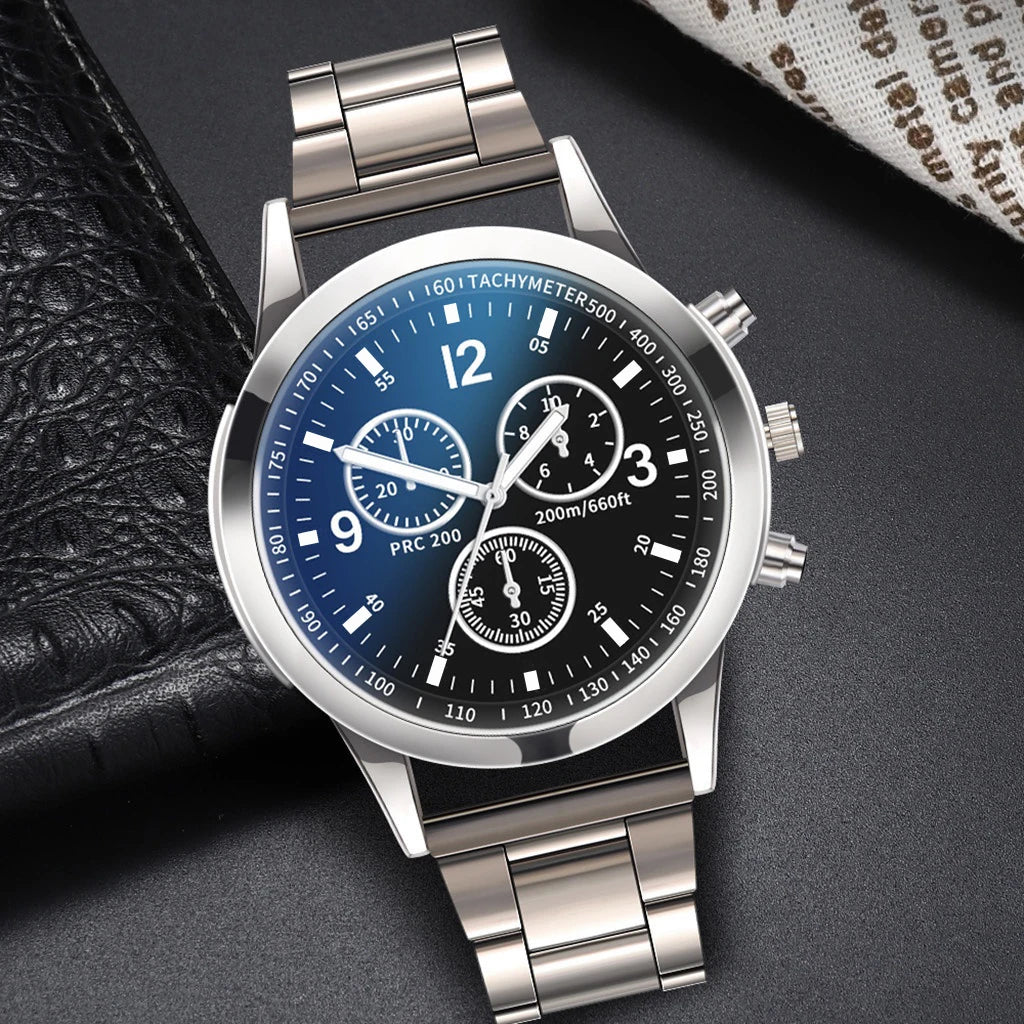 Men's Business Watch - Stainless Steel Band Quartz Wristwatch with Bracelet Set