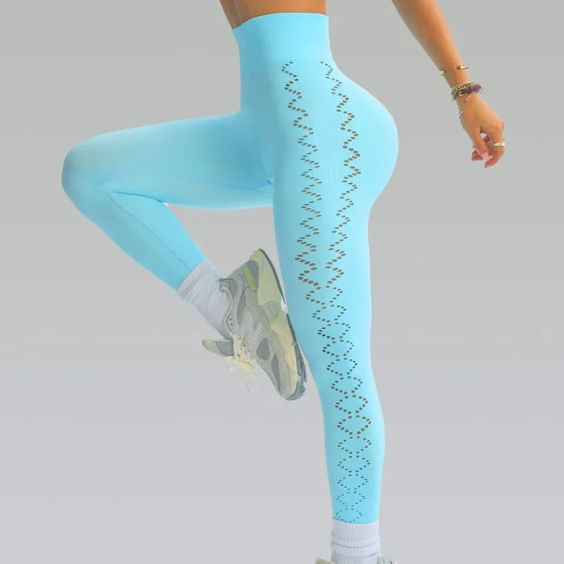 Hollow-Out Yoga Leggings for Women - High-Waisted Hip-Lifting Workout Tights