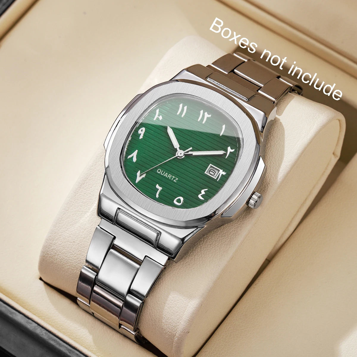 Luxury Men's Square Dial Quartz Watch – Stainless Steel Business Watch with Calendar