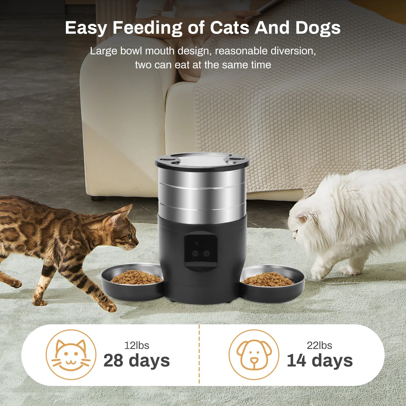 4.5L Smart Automatic Cat Feeder with WiFi & Stainless Bowls
