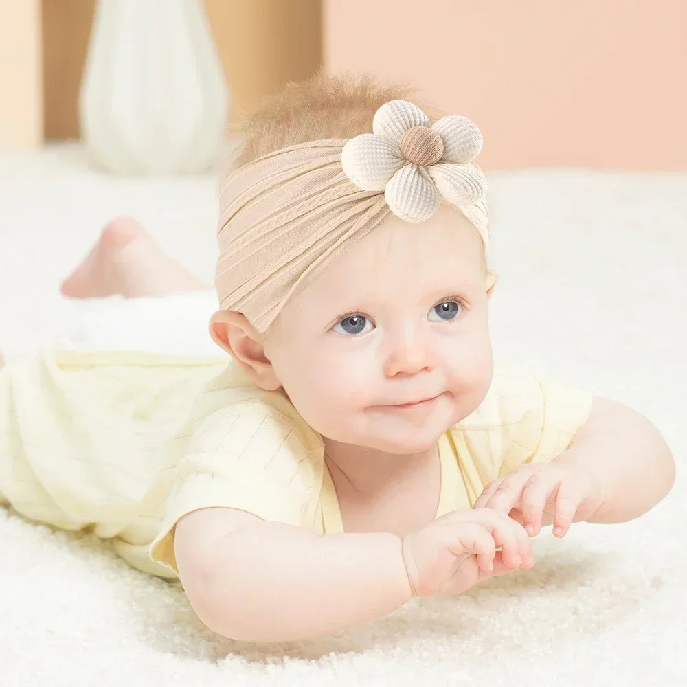 Baby Nylon Headscarf – Handmade Flower Elastic Headband for Newborns Ages 0–1