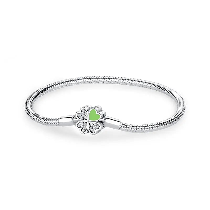 925 Sterling Silver Snake Chain Bracelet with Heart Charm Beads