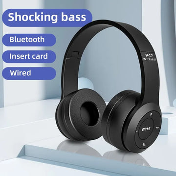 P47 Wireless Bluetooth Headphones - Foldable Over-Ear Headset with HiFi Stereo Bass