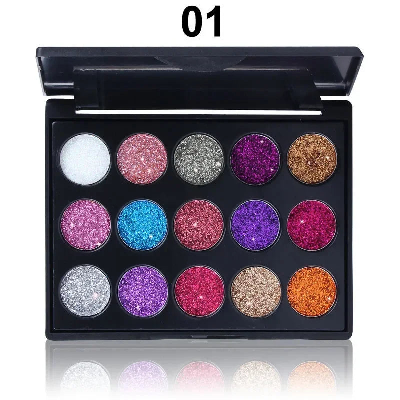 CmaaDu 15-Color Diamond Glitter Eyeshadow Palette - Metallic Shimmer Eye Makeup
