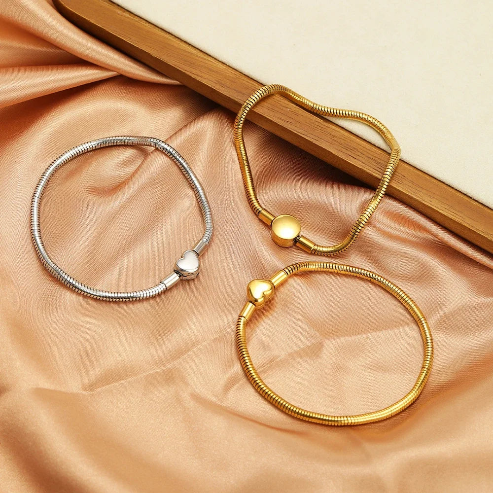 Stainless Steel DIY Bracelet Base with Heart Clasp - 20cm