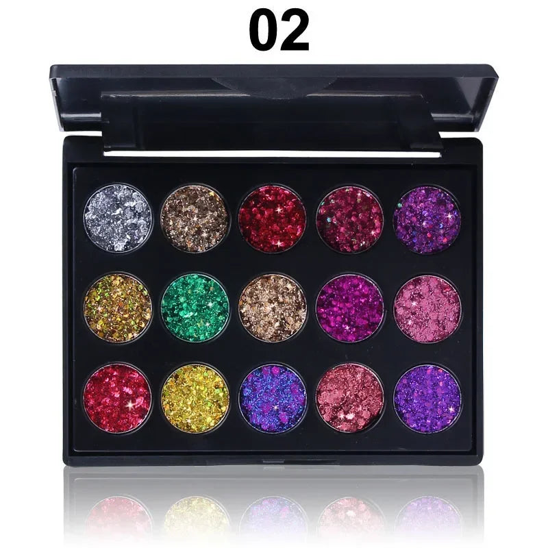 CmaaDu 15-Color Diamond Glitter Eyeshadow Palette - Metallic Shimmer Eye Makeup