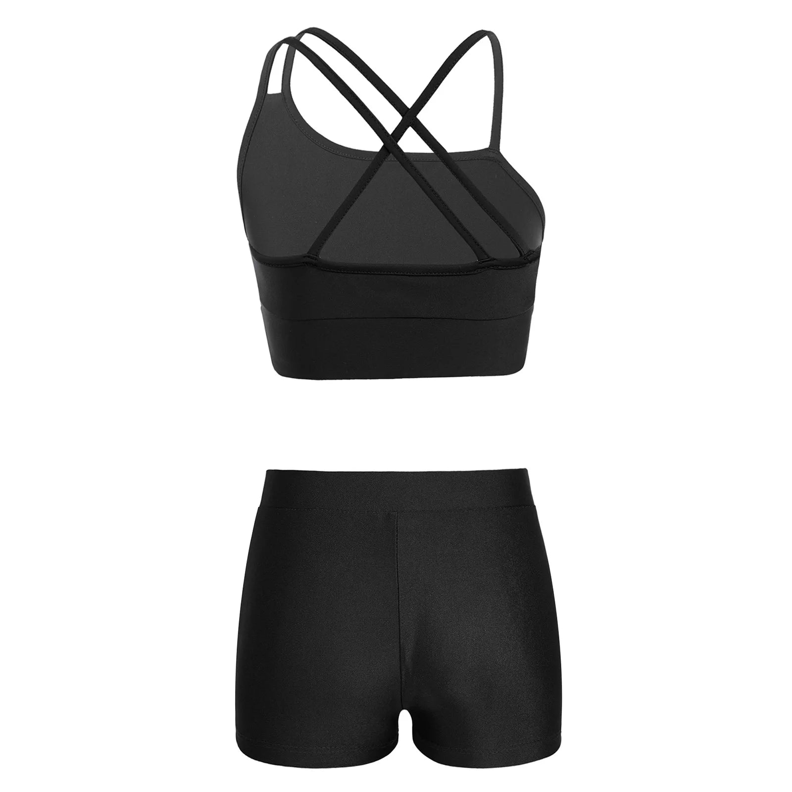Girls Athletic Crop Top & Shorts Set - 2-Piece Activewear for Gymnastics, Dance & Workout (Ages 4-14)