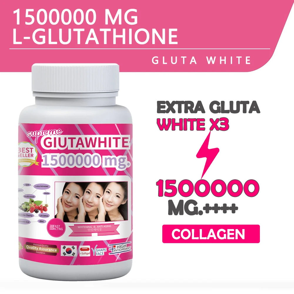 GLUTA WHITE 1,500,000mg Glutathione Skin Whitening Softgels (30 Caps)