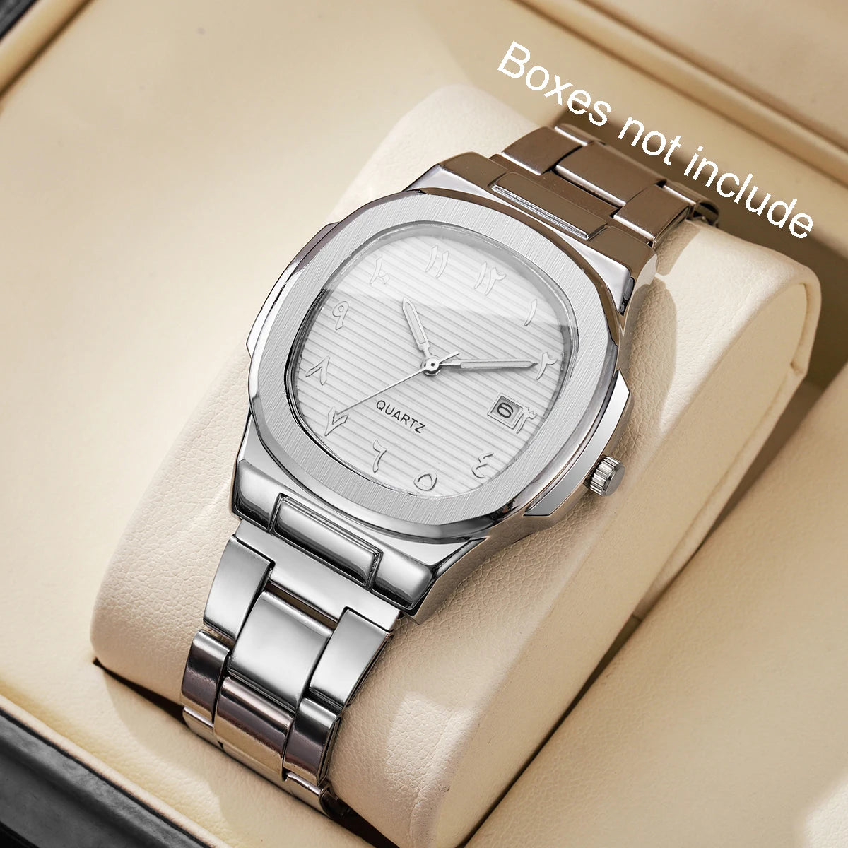 Luxury Men's Square Dial Quartz Watch – Stainless Steel Business Watch with Calendar