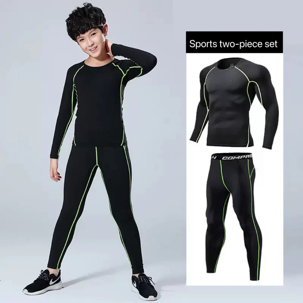 Boys Sports Compression Set - 2-Piece Athletic Base Layer for Basketball, Soccer & Training (Ages 7-13)