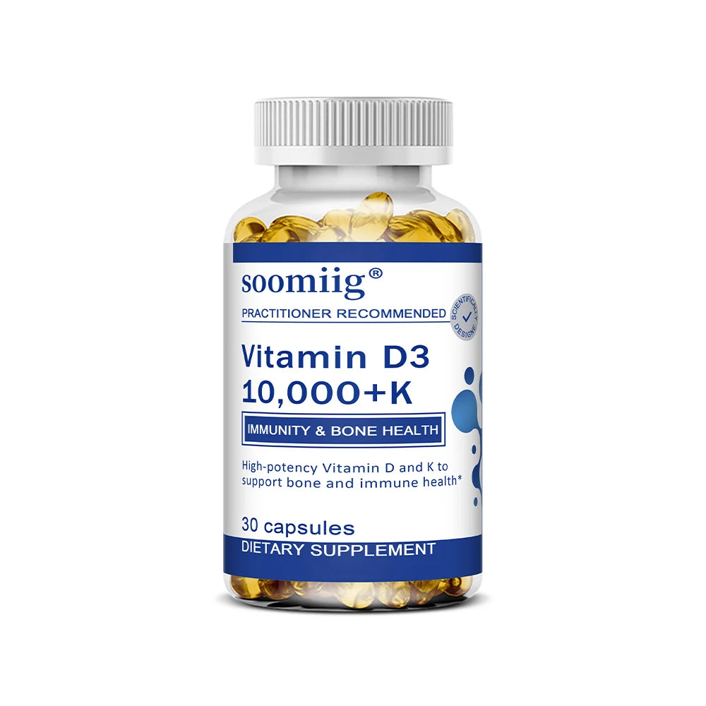 Vitamin D3 10000 IU + K2 Supplement - Maximum Strength for Bone, Heart & Immune Health (120 Capsules)