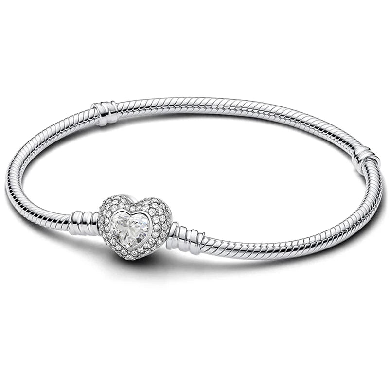 925 Sterling Silver Heart Charm Bracelet with Zircon Stones