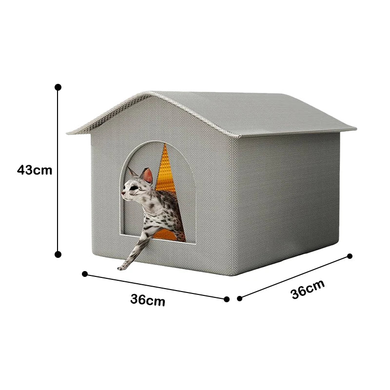 Outdoor Cat House – Waterproof Elevated Shelter with Washable Pad (Winter Warm)