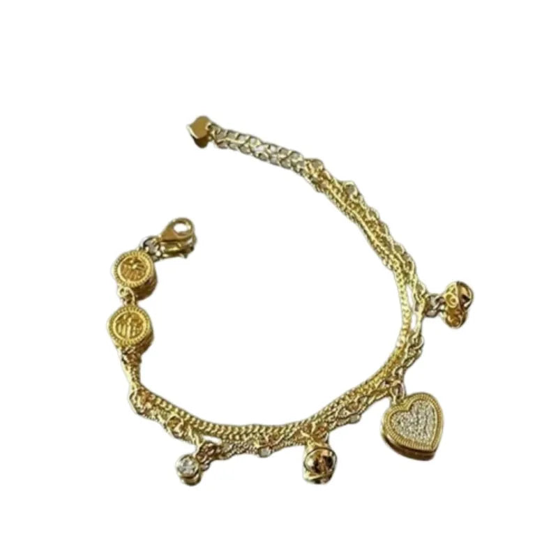 Gold Love Heart Zircon Bracelet - Double Layer Valentine's Day Jewelry
