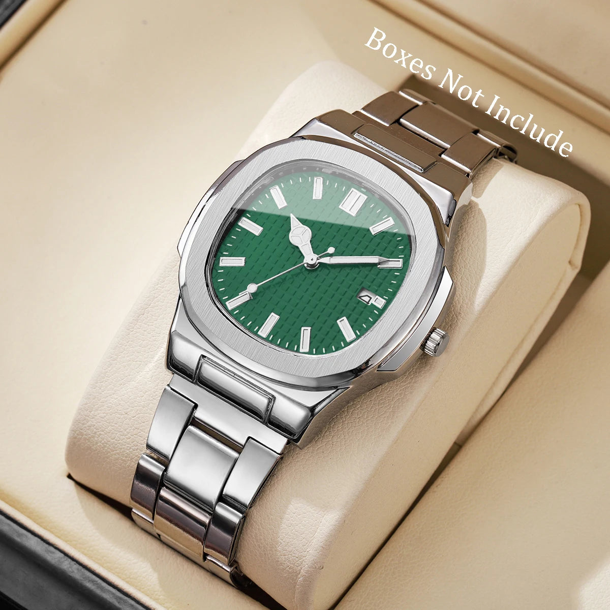 Luxury Men's Square Dial Quartz Watch – Stainless Steel Business Watch with Calendar
