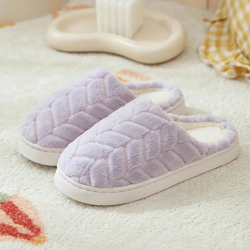Winter Warm Plush Slippers - Non-Slip Couple's Indoor House Shoes with Thick Sole & Closed Toe
