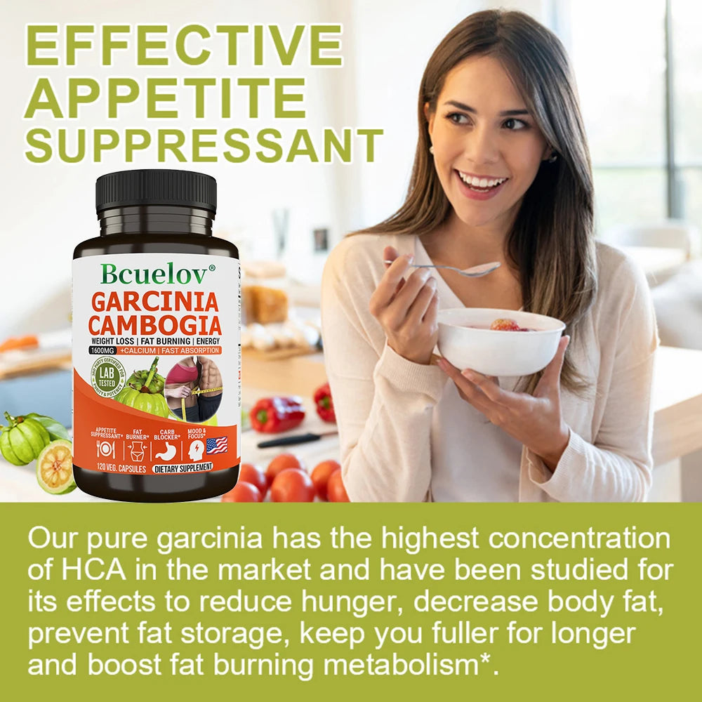 Garcinia Cambogia Capsules - Natural Fat Burner & Appetite Suppressant for Weight Loss