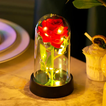 LED Eternal Rose in Glass Dome - Gold Foil Flower for Valentine's & Mother's Day