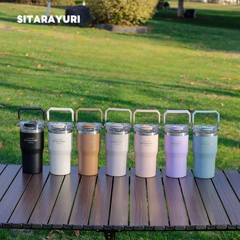 30oz Insulated Stainless Steel Tumbler with Straw & Handle | Travel Coffee Cup