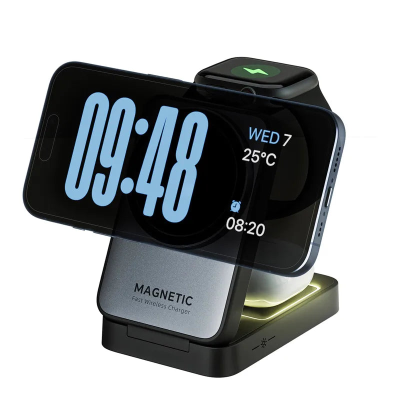 Foldable 3-in-1 Magnetic Wireless Charger Stand for iPhone & Apple Devices