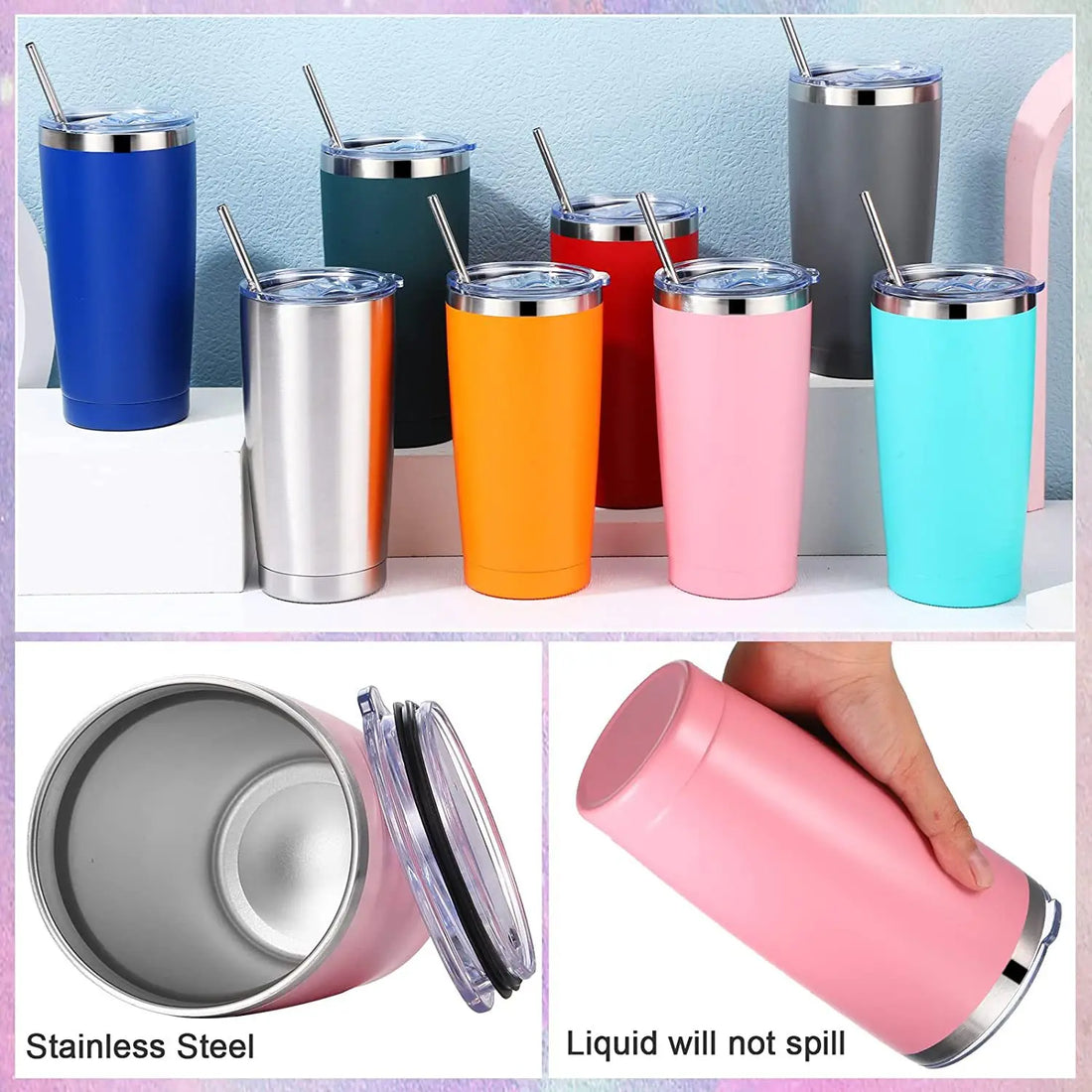 20oz stainless steel car cup, double-layer stainless steel thermos cup, portable car ice-cold cup