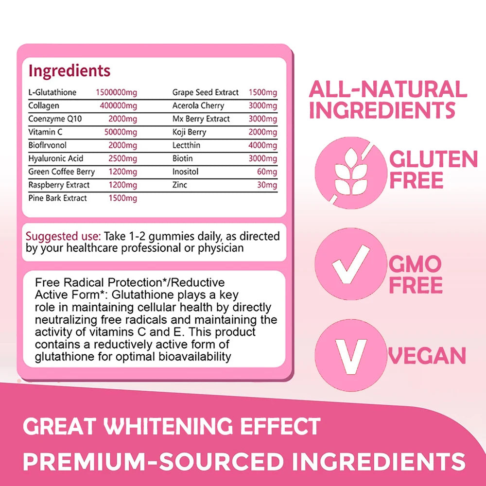 GLUTA WHITE 1,500,000mg Glutathione Skin Whitening Softgels (30 Caps)