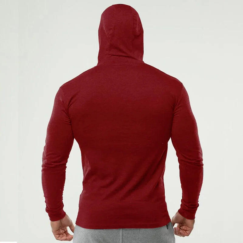 Men's Hooded Fitness Shirt - Long Sleeve Slim Fit Workout Top for Gym & Running