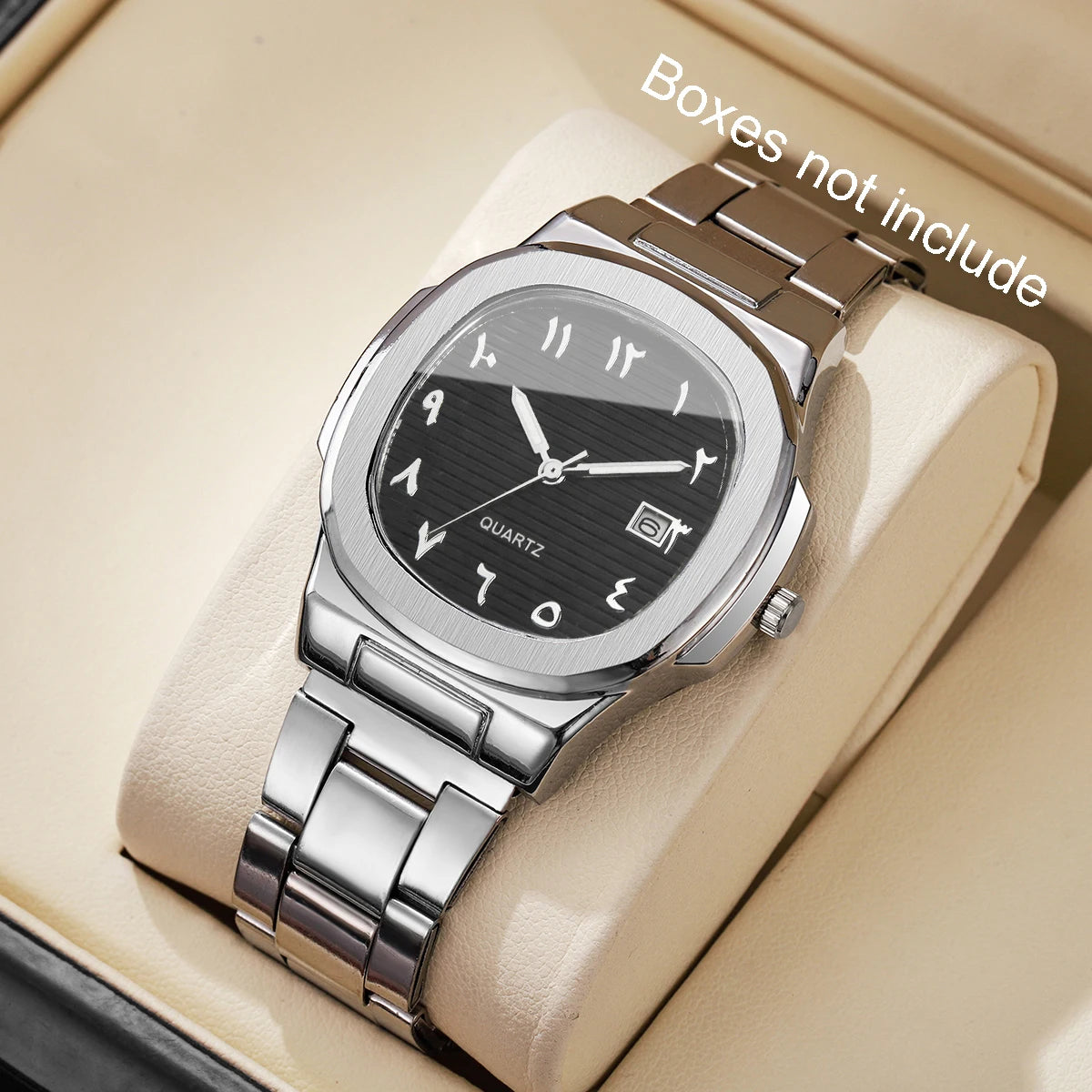 Luxury Men's Square Dial Quartz Watch – Stainless Steel Business Watch with Calendar