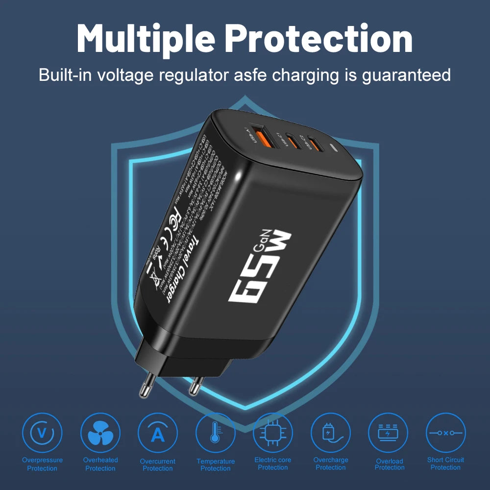 85W GaN USB-C Charger QC3.0 PPS PD Fast Charge for iPhone & Laptop