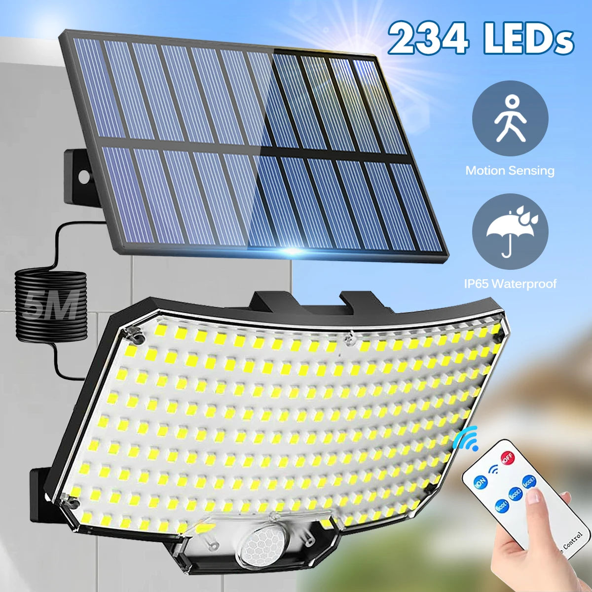 234 LED Solar Outdoor Lights - 3-Mode Motion Sensor Flood Lights with Remote