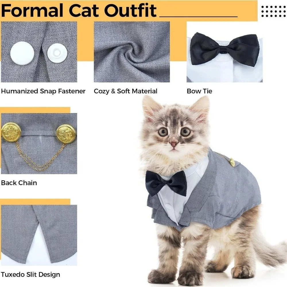 Cat Formal Vest with Bow Tie – Wedding & Birthday Tuxedo Outfit