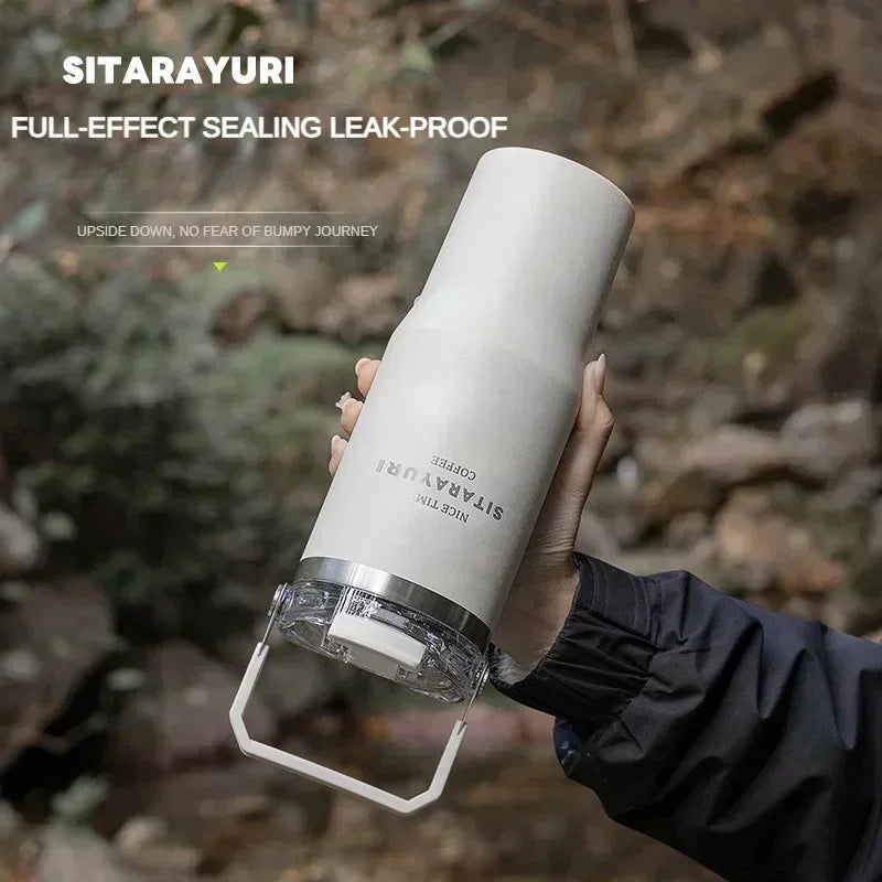 30oz Insulated Stainless Steel Tumbler with Straw & Handle | Travel Coffee Cup
