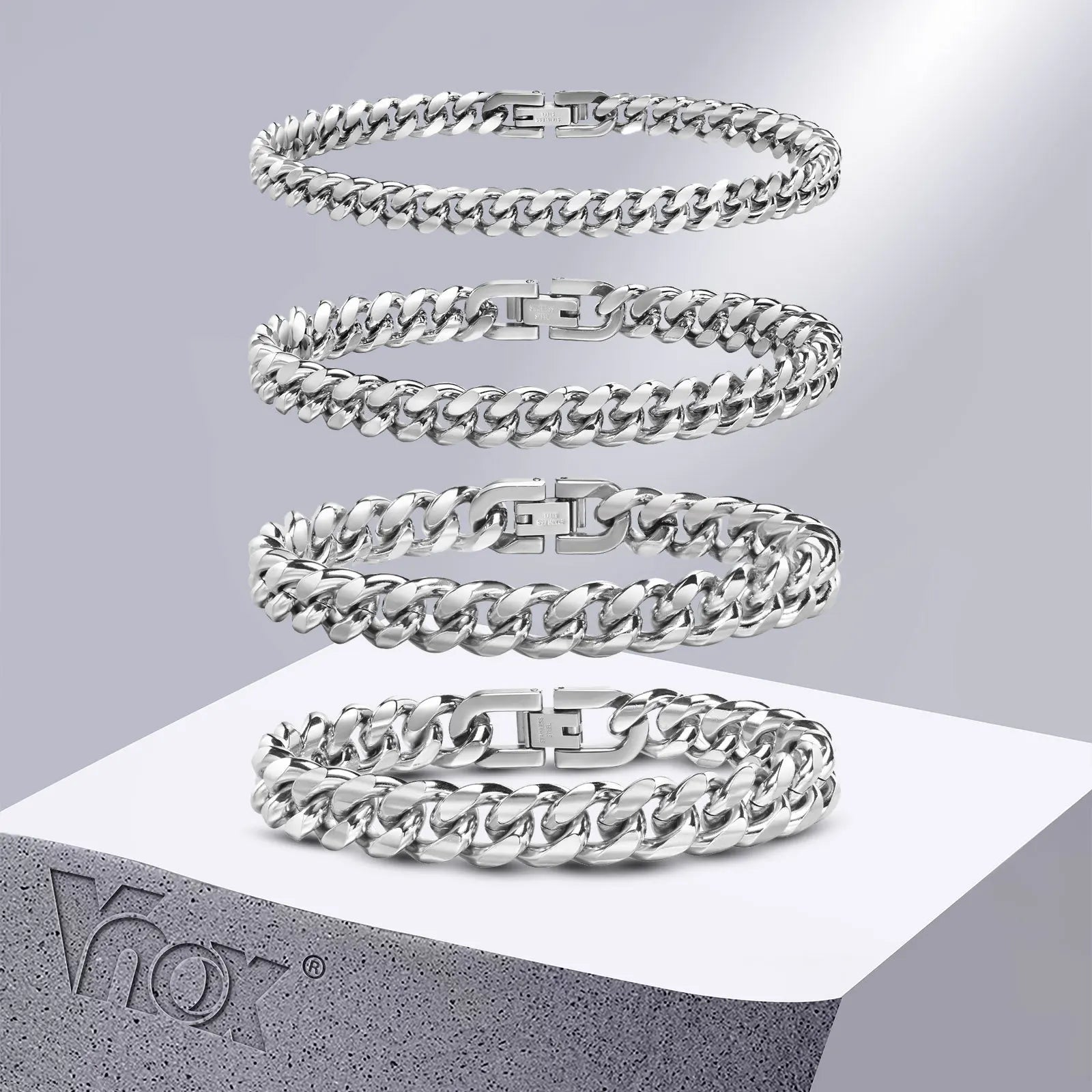 VNOX Cuban Chain Bracelet - Stainless Steel Curb Link Wristband for Men & Women