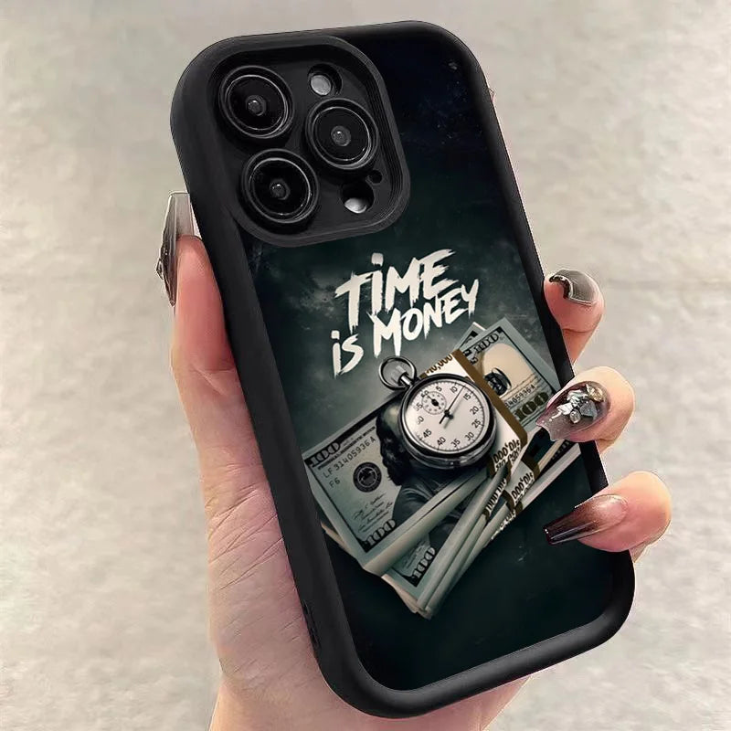 "Time is Money" iPhone Case – Soft TPU Cover for iPhone 17, 16, 15, 14, 13, 12, 11 & More