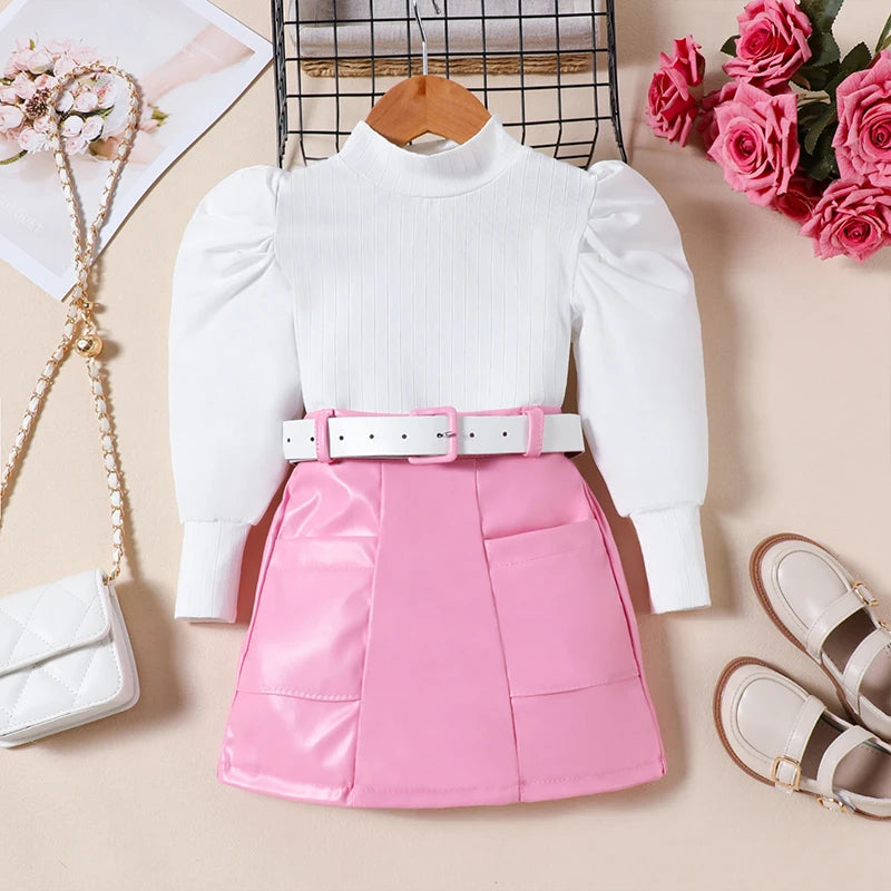 Girls Long Sleeve Top & Skirt Set - 2-Piece Fall Outfit (Ages 4-6)