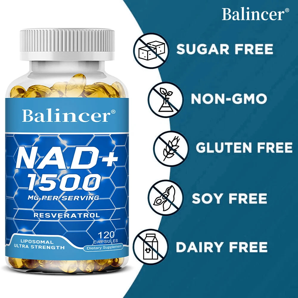 NAD+Supplements,with Resveratrol,Natural Energy Supplement,Support Cell Health,Anti-aging,Enhance Immunity-120 Capsules