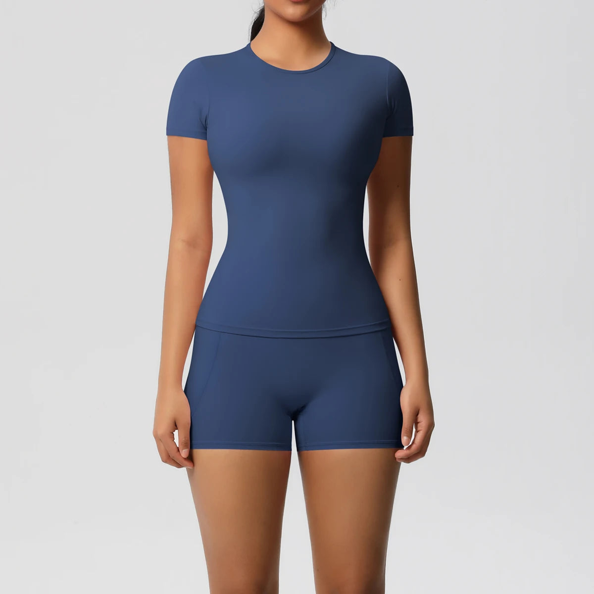 Women's 2-Piece Workout Set - Push-Up Shirt & High Waist Shorts for Yoga & Fitness