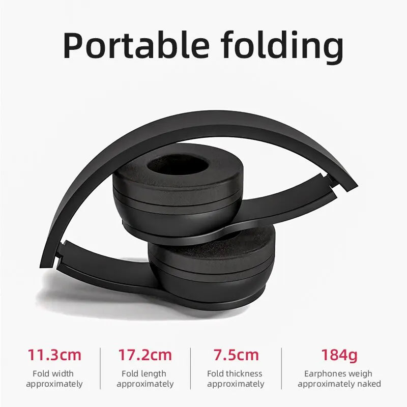 P47 Wireless Bluetooth Headphones - Foldable Over-Ear Headset with HiFi Stereo Bass