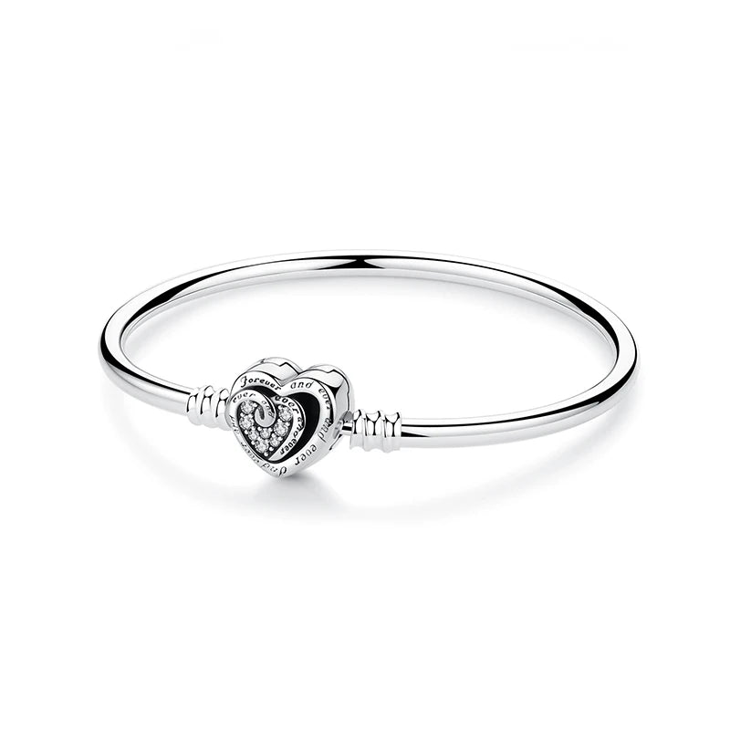925 Sterling Silver Snake Chain Bracelet with Heart Charm Beads