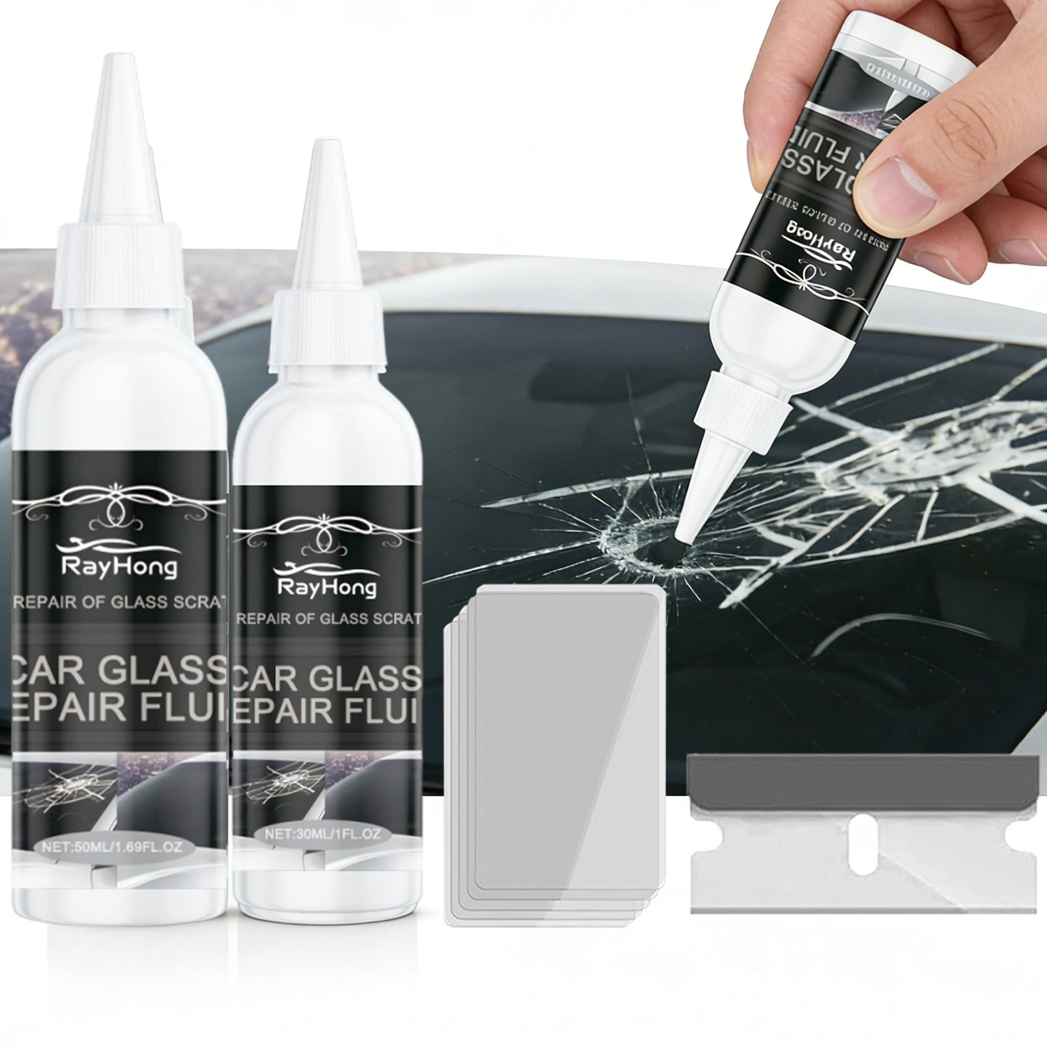 Car Windshield Repair Kit DIY Glue Quick Fix Car Glass Crack Repair Agent Chips Cracks Combined Repair for All Types of Glass