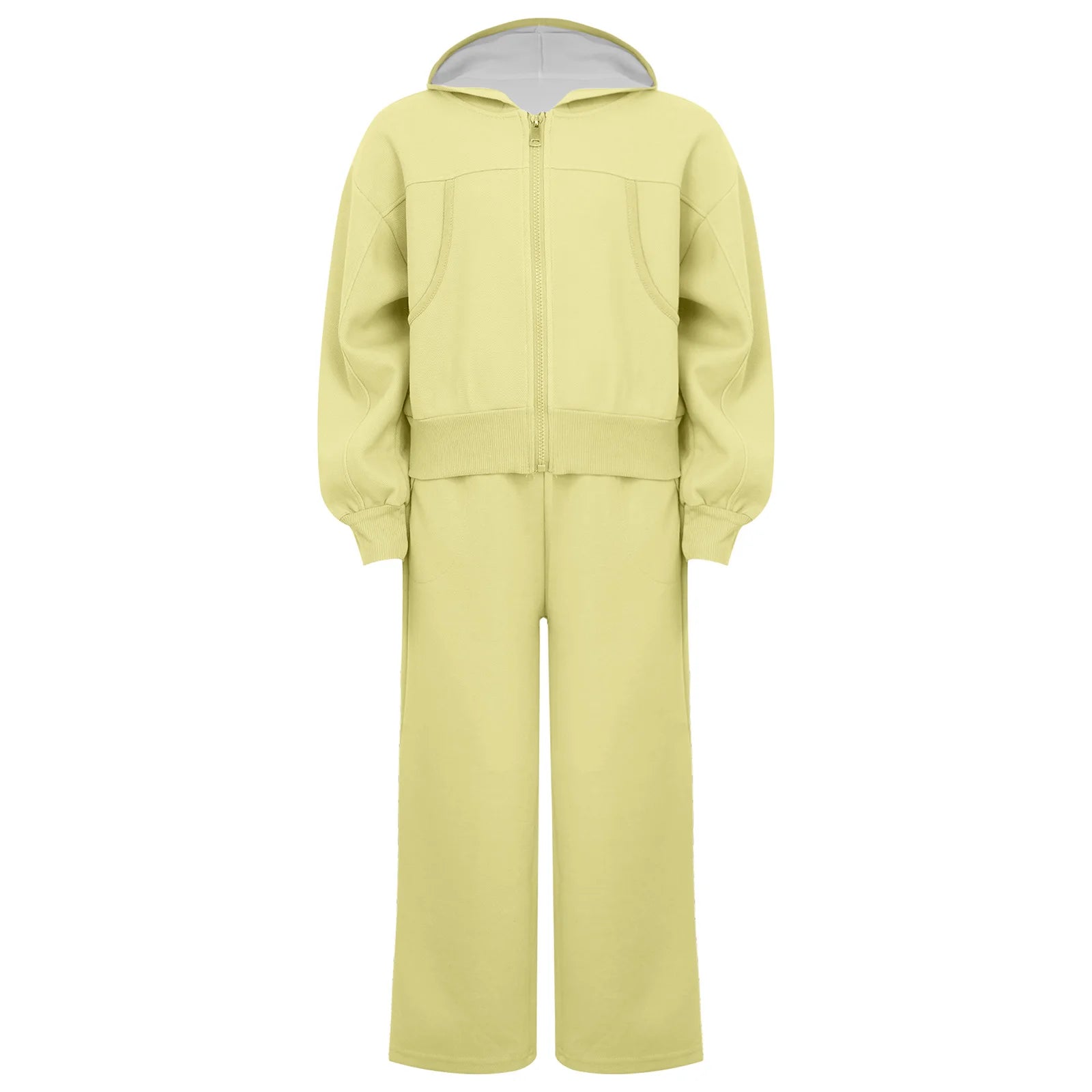 Girls Athletic Tracksuit Set - Hooded Jacket & Wide-Leg Pants for Sports & Active Wear (Ages 5-13)
