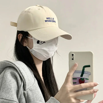 Oversized Baseball Cap for Big Heads - Embroidered Letter Curved Brim Hat for Women