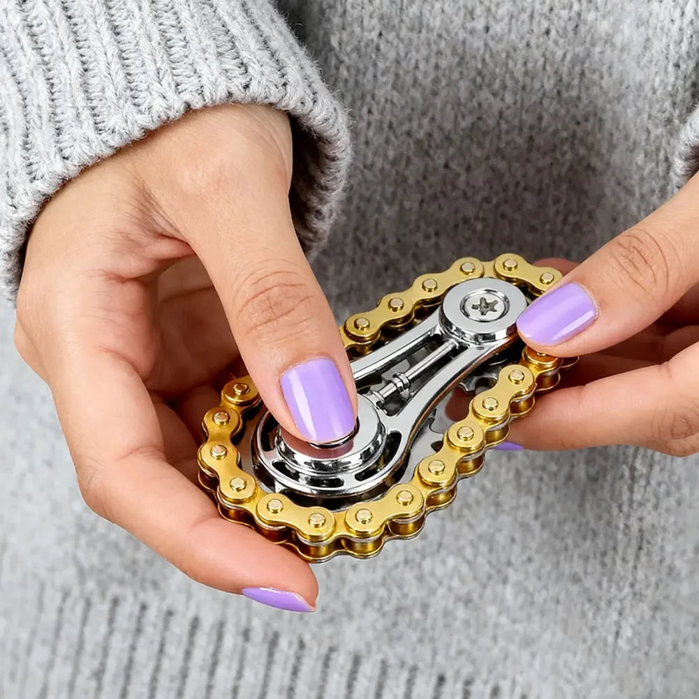 Metal Bike Chain Fidget Spinner – Anti-Stress Gyro Toy for Focus, Anxiety & Calm | CE Certified
