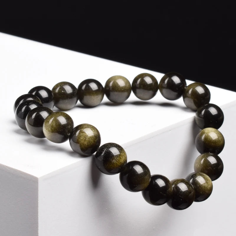 Golden Obsidian Beads Bracelet – Natural Energy Stone Jewelry for Protection & Strength