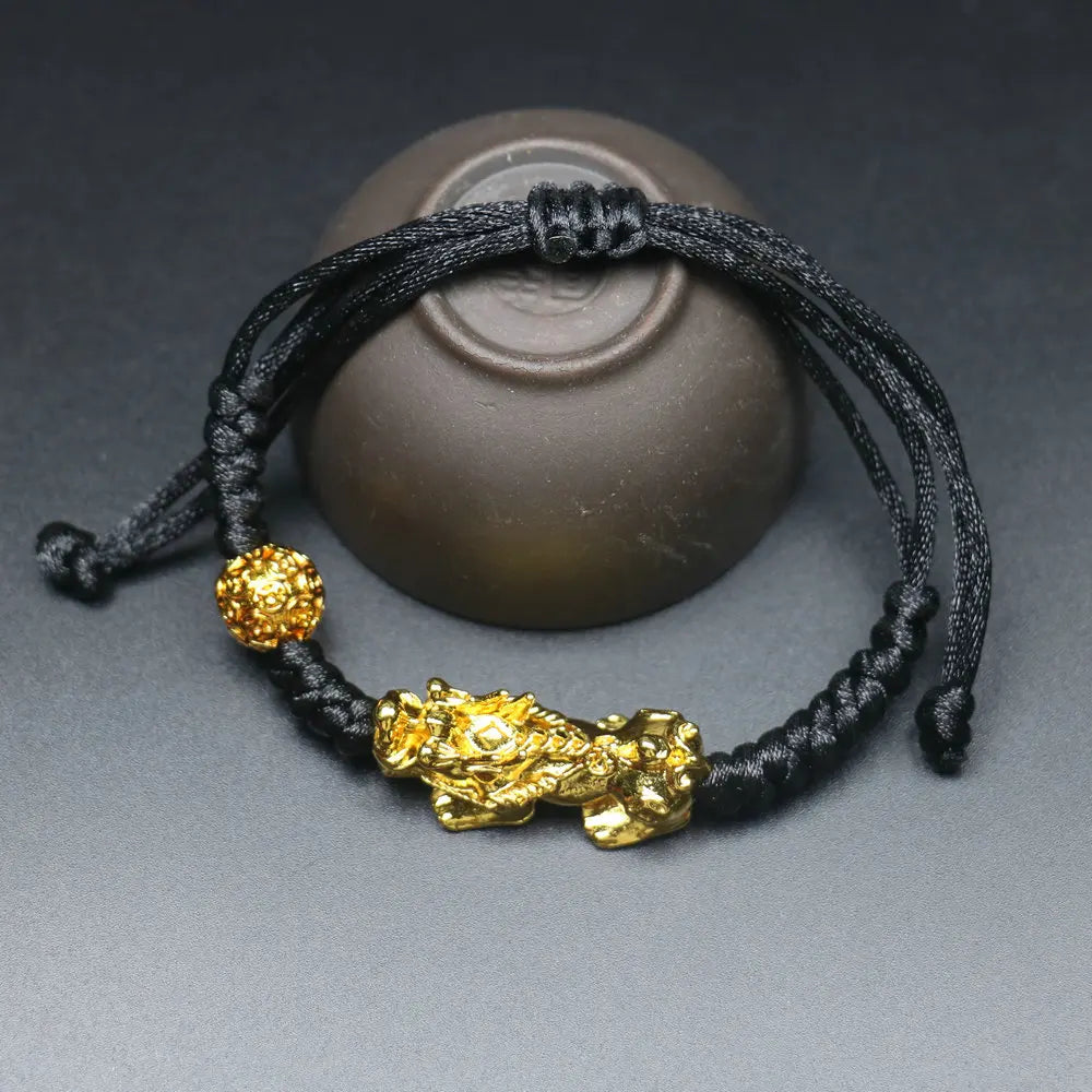 Feng Shui Wealth Pixiu Bracelet Men Women Black Obsidian Beads Chakra Meditation Yoga Bracelet Change Color Pi Xiu Jewelry Gift