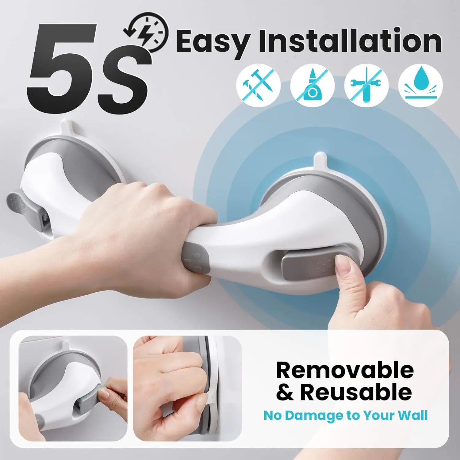 TAILI Shower Grab Bars – Suction Cup Safety Handle for Bathroom & Seniors