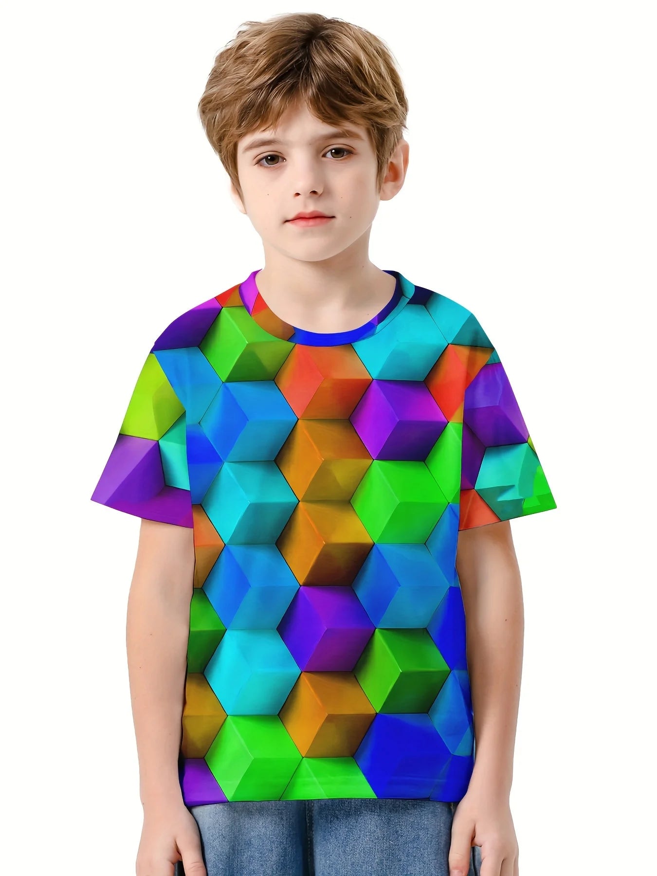 Kids 3D Print T-Shirt - Cool Graphic Short Sleeve Tee for Boys & Girls Ages 7-13