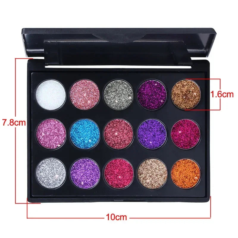 CmaaDu 15-Color Diamond Glitter Eyeshadow Palette - Metallic Shimmer Eye Makeup