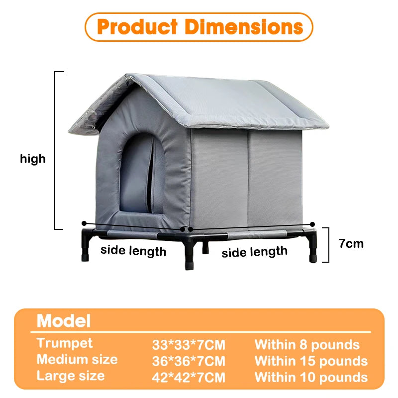 Outdoor Cat House – Waterproof Elevated Shelter with Washable Pad (Winter Warm)