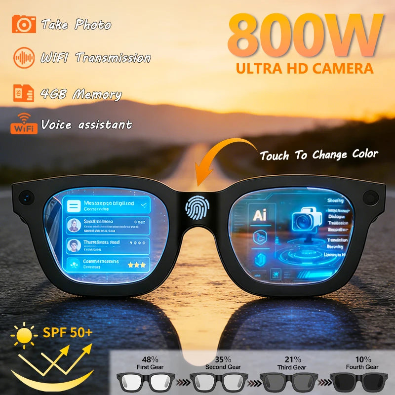 2026 Smart Glasses - AI Translation, HD Camera, Photochromic Lenses, Bluetooth Calls & Music